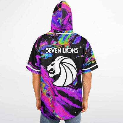 Seven Lions Black Psychedelic Liquid Rave Hooded Baseball Jersey