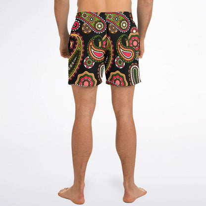 Black Paisley Rave Swim Trunks