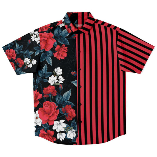 Floral striped short sleeve button down shirt