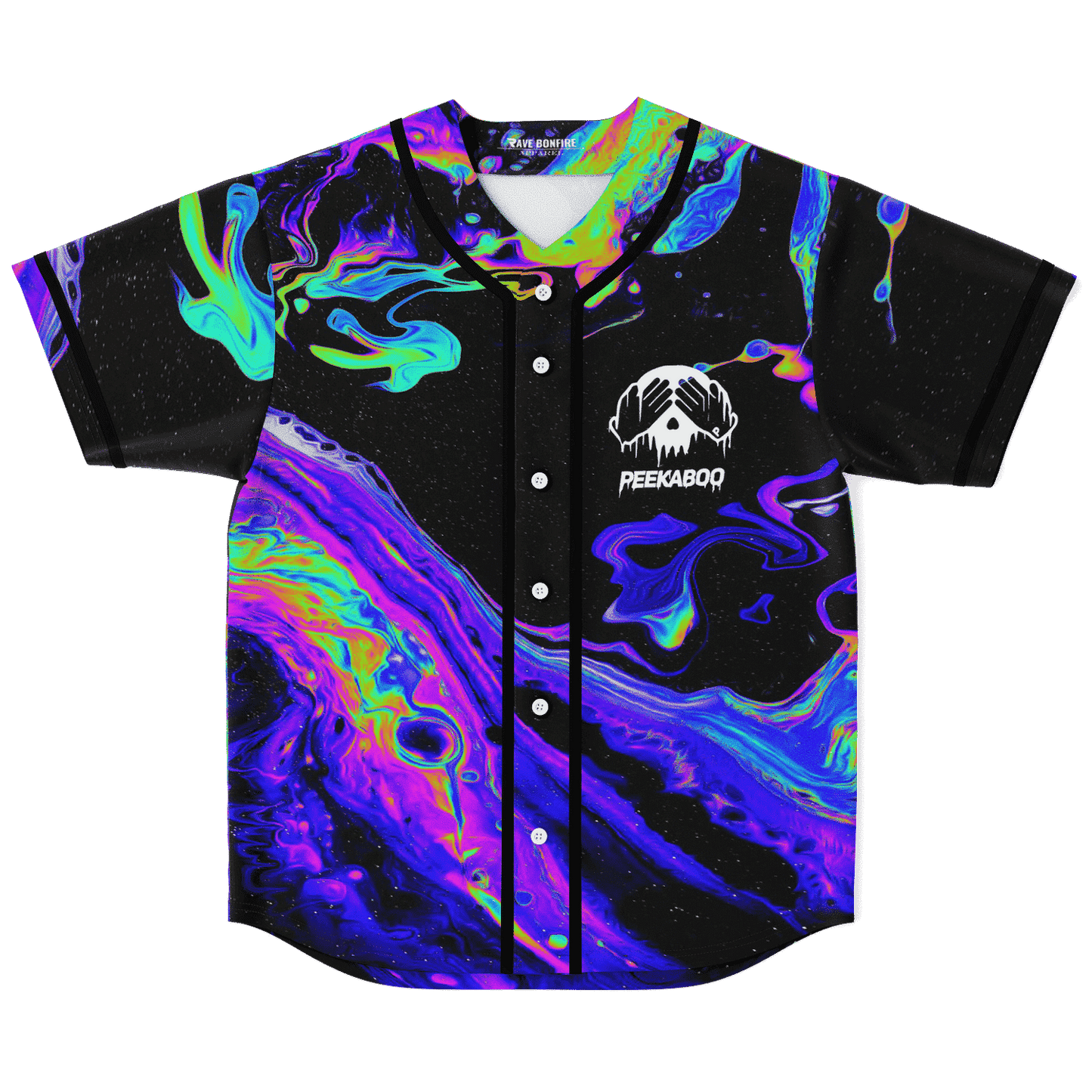 PEEKABOO Black Psychedelic Marbled Rave Baseball Jersey
