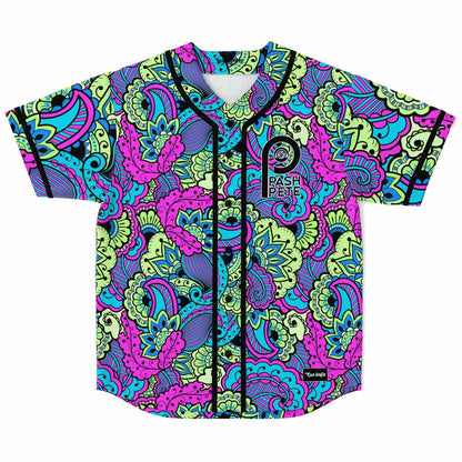 Pash Pete Vibrant Magenta Psychedelic Paisley Rave Baseball Jersey