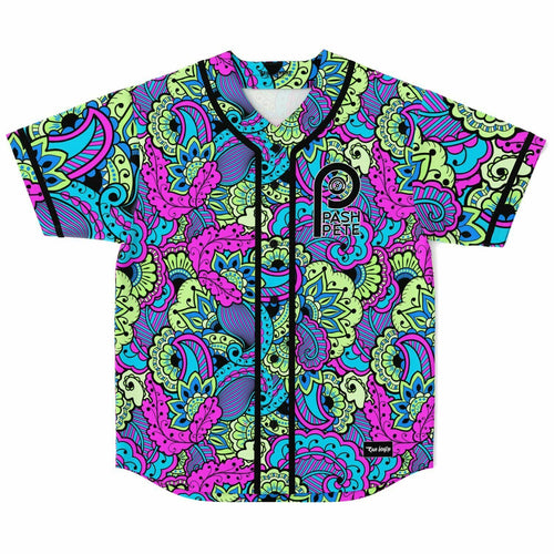 Pash Pete Vibrant Magenta Psychedelic Paisley Rave Baseball Jersey