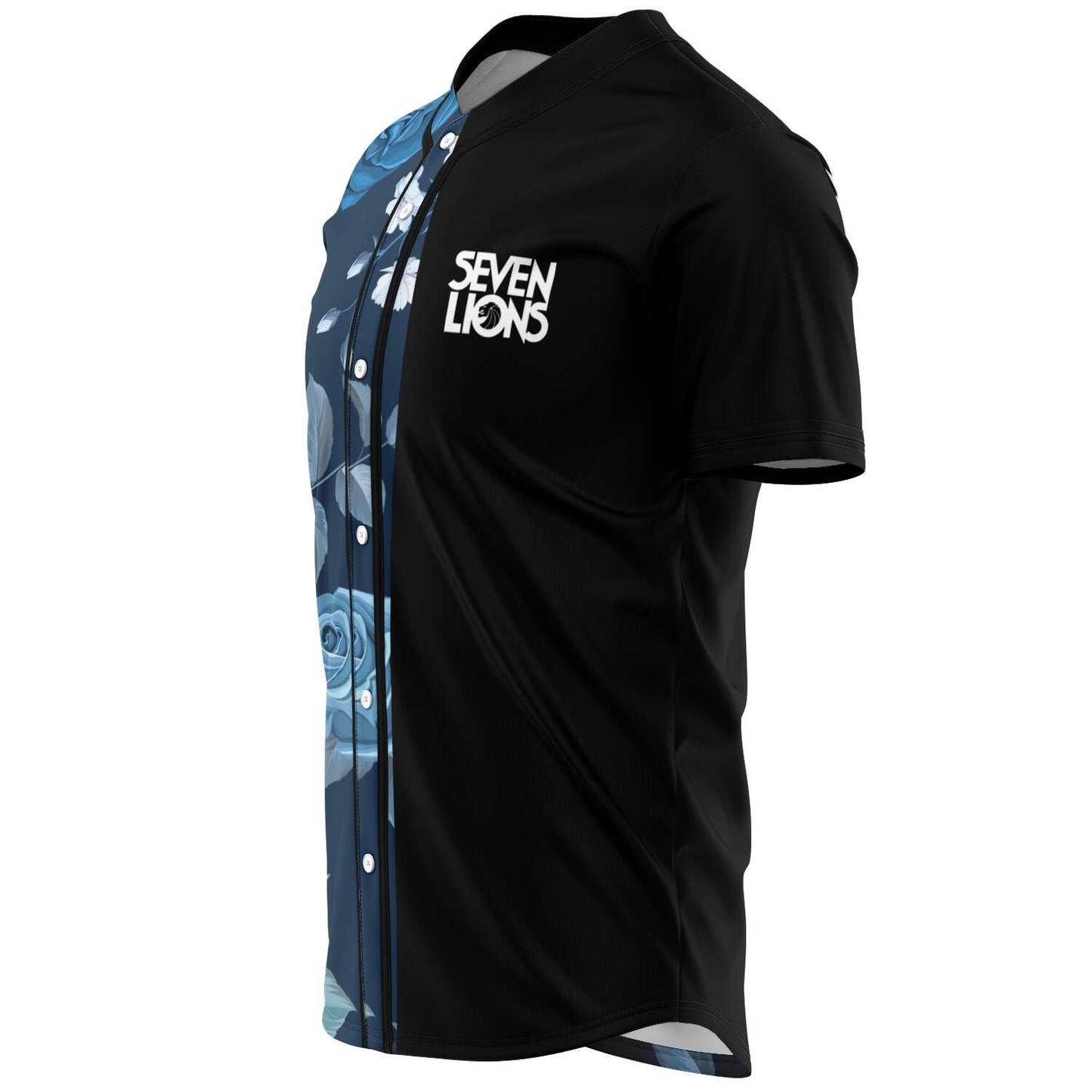Seven Lions Black Navy Blue Roses Rave Baseball Jersey