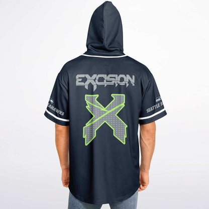 Excision Navy Blue Green Rave Hooded Baseball Jersey