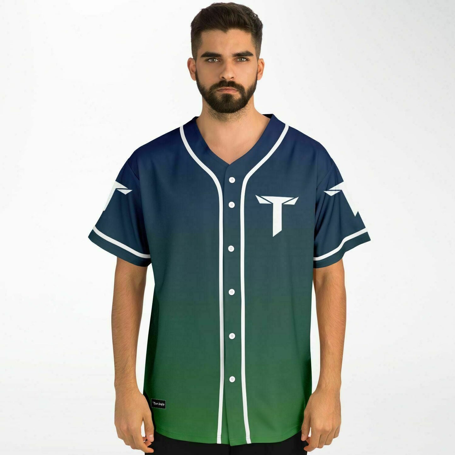 Teminite Navy Green Gradient Body Rave Baseball Jersey
