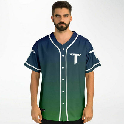Teminite Navy Green Gradient Body Rave Baseball Jersey
