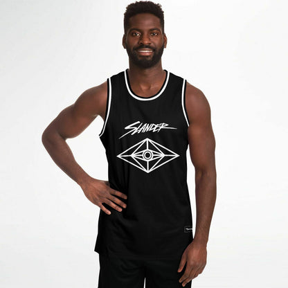 Slander Black Wordmark Above Rave Basketball Jersey