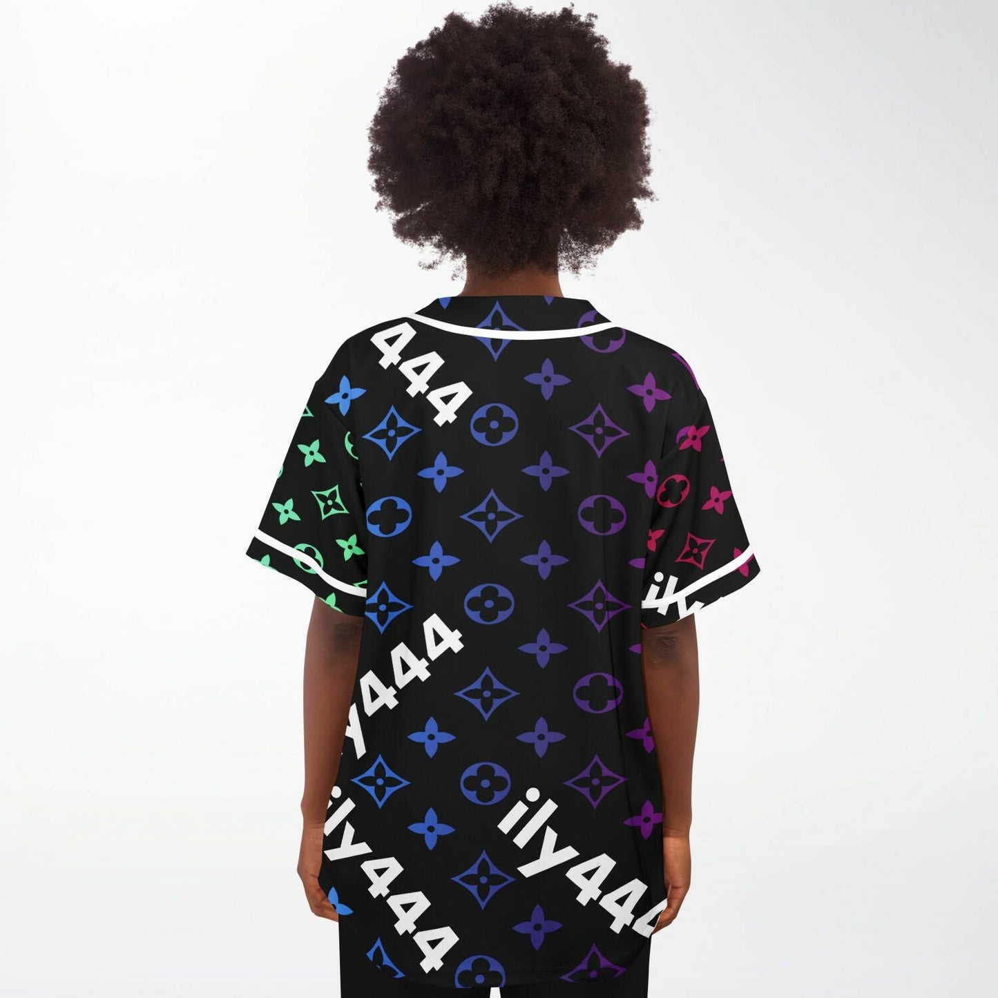 Black Designer Monogram Rave Baseball Jersey