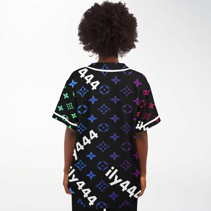 Black Designer Monogram Rave Baseball Jersey