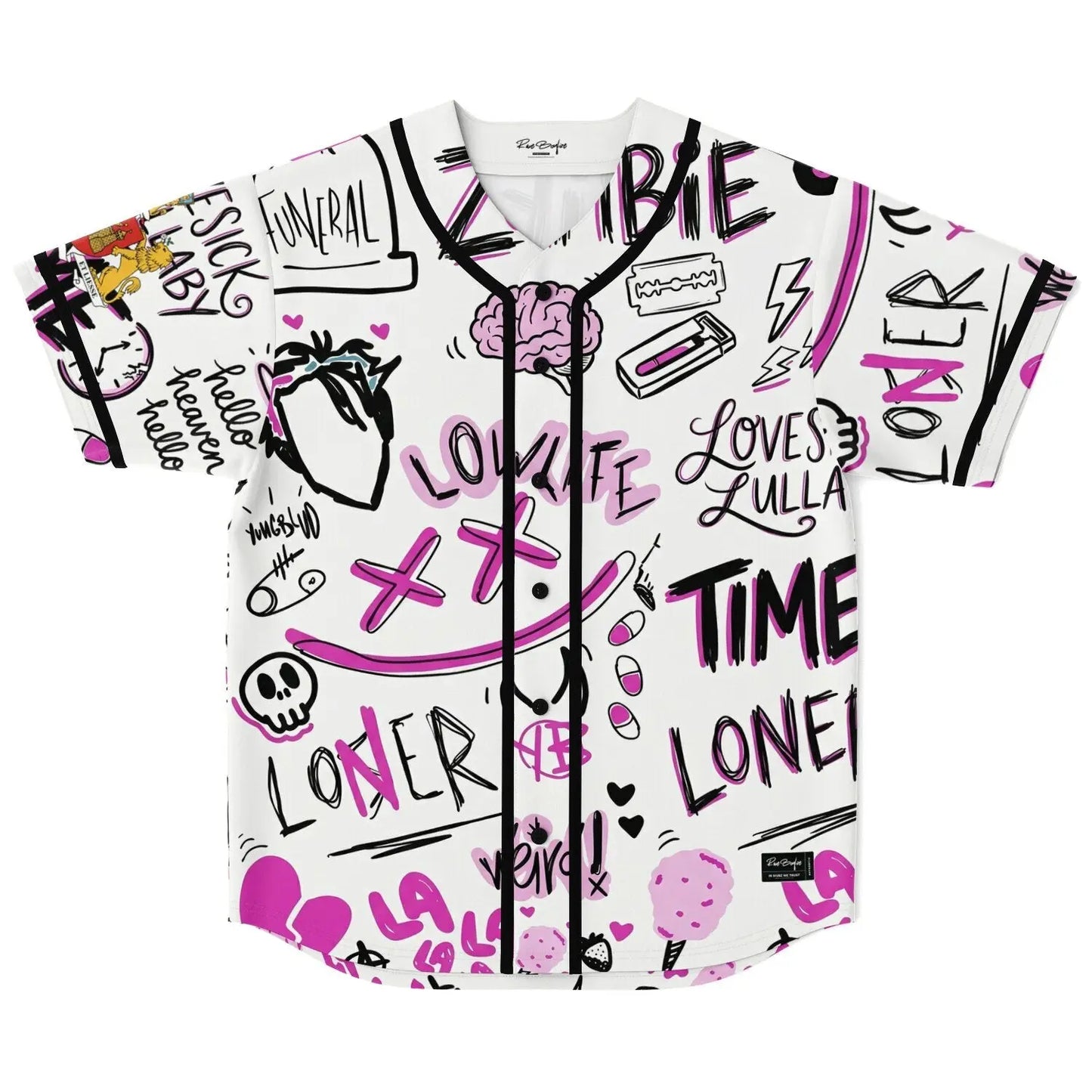 YUNGBLUD White Hand Drawn Rave Baseball Jersey