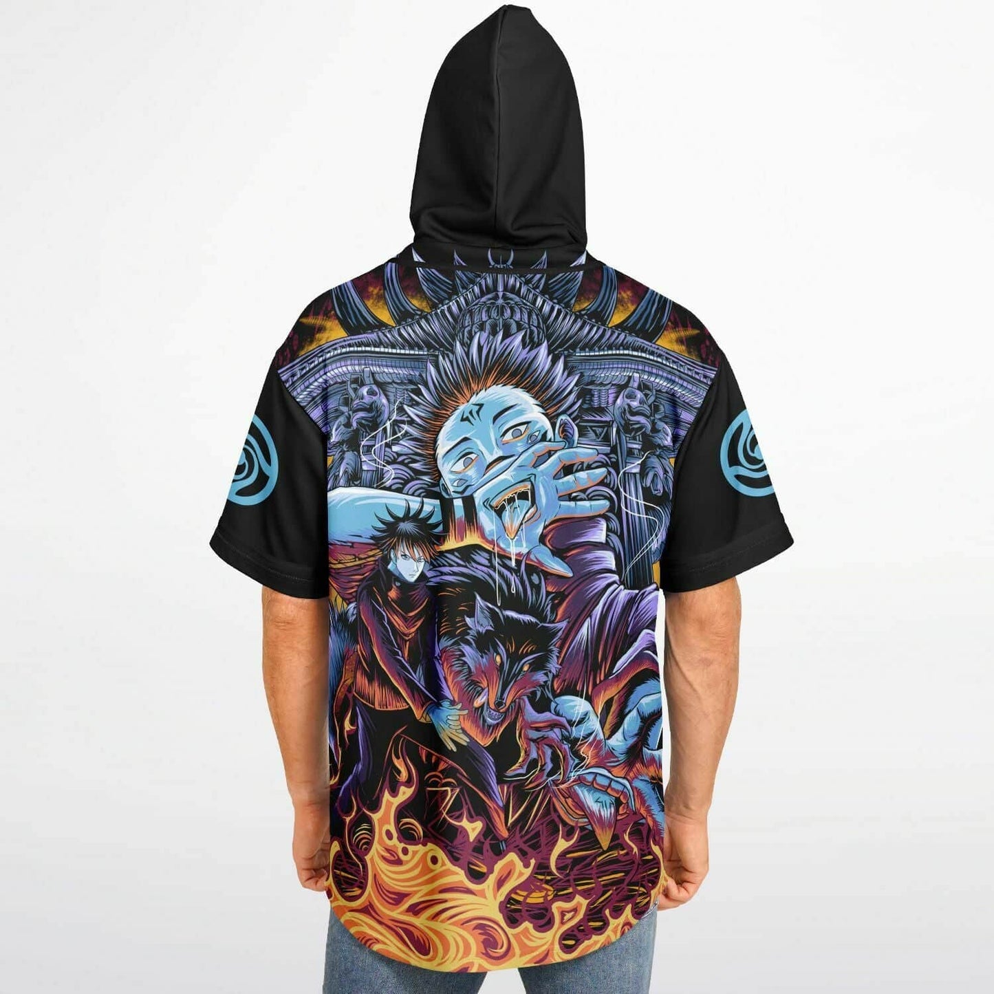 Black Anime Characters Rave Hooded Baseball Jersey