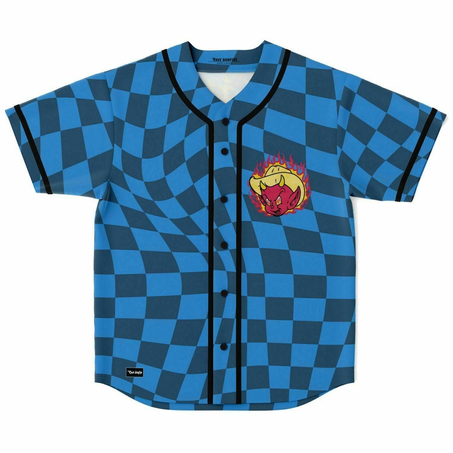 Lil Texas Blue Dark Warped Checkerboard Rave Baseball Jersey