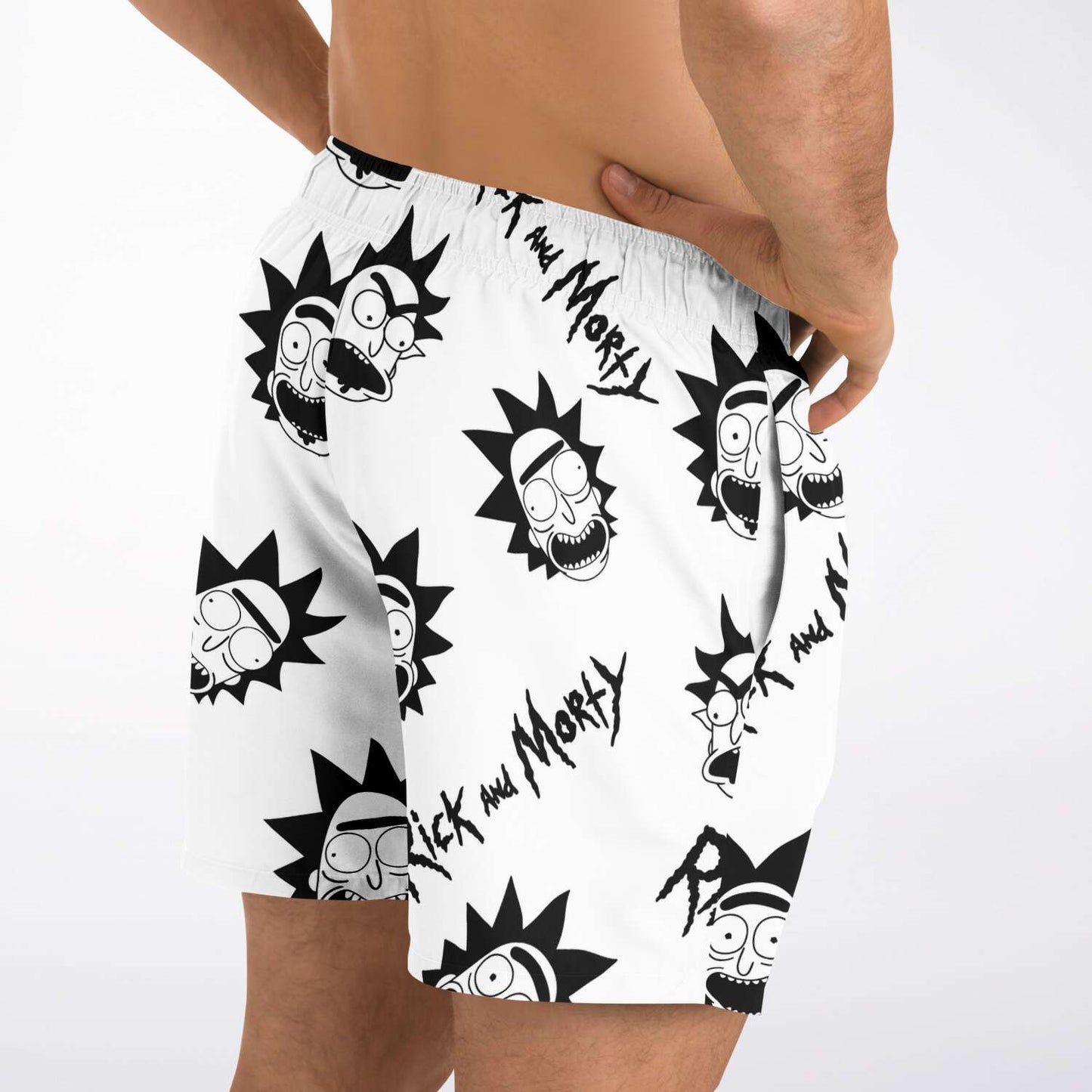 Black White Repeated Cartoon Rave Swim Trunks