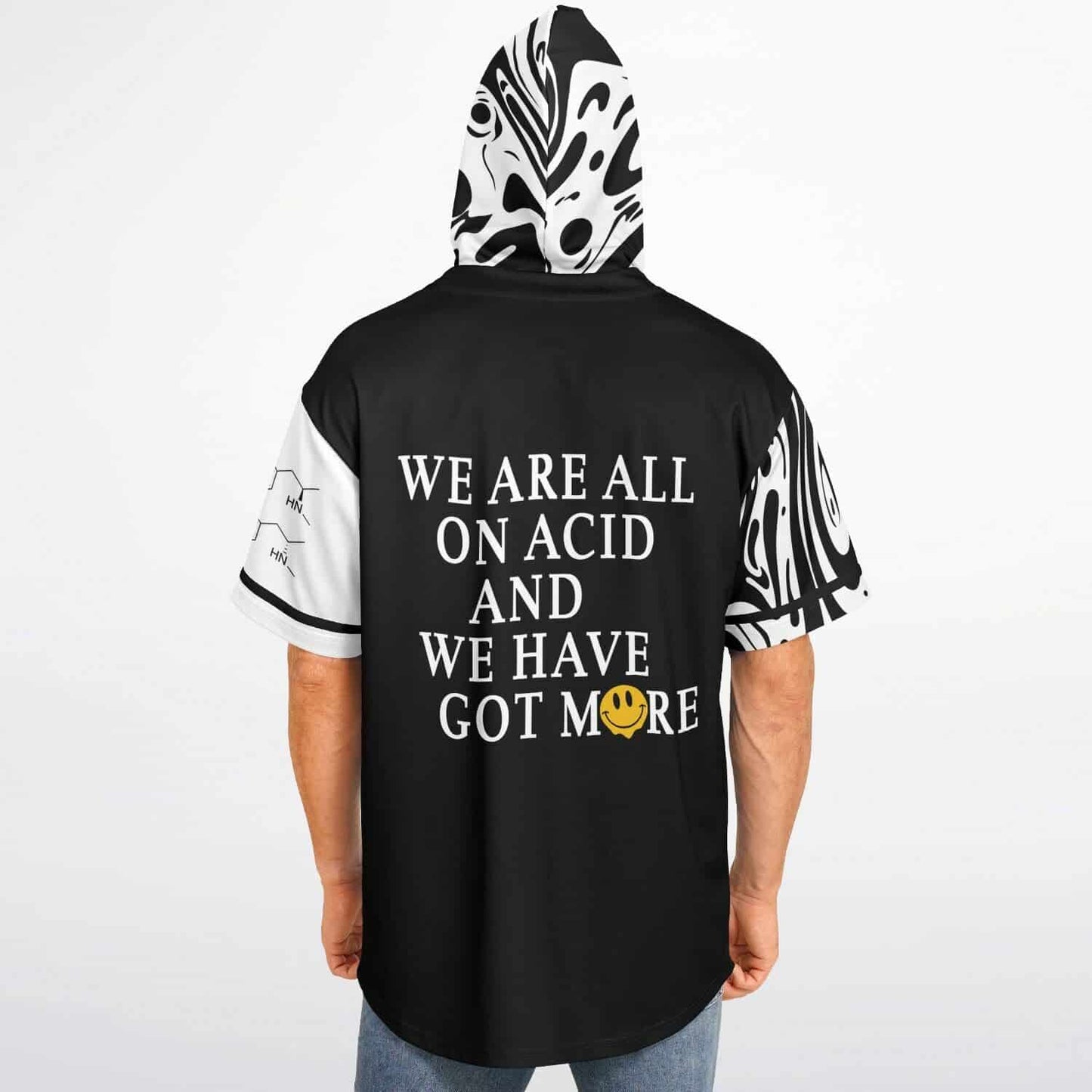 Black White Rave Hooded Baseball Jersey