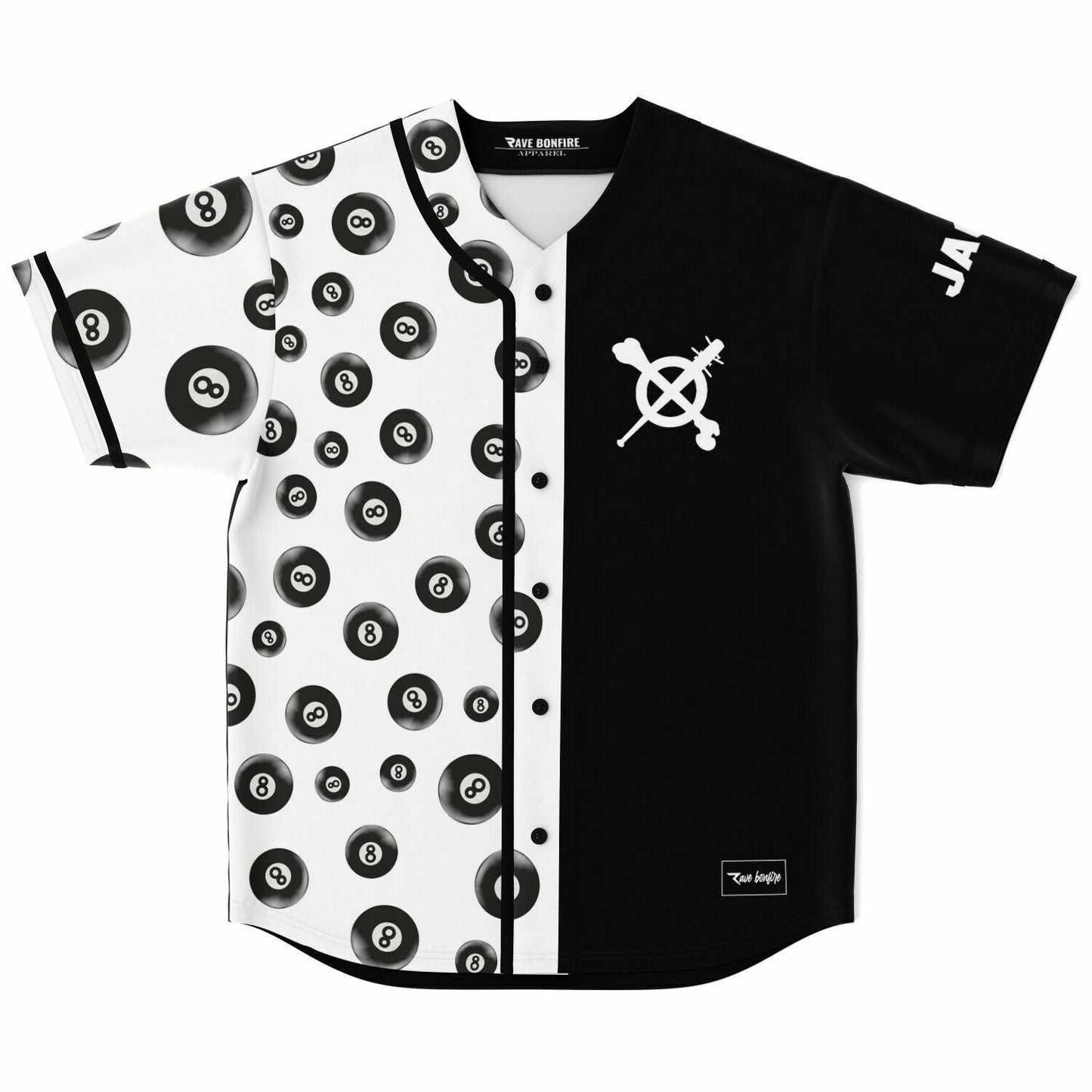 Kayzo Black White Split Panel Rave Baseball Jersey