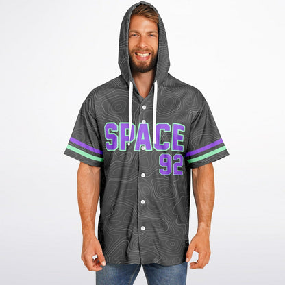 Space 92 Charcoal Topographic Contour Rave Hooded Baseball Jersey