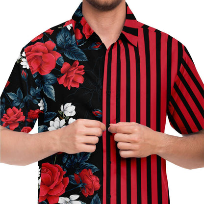 Floral striped short sleeve button down shirt
