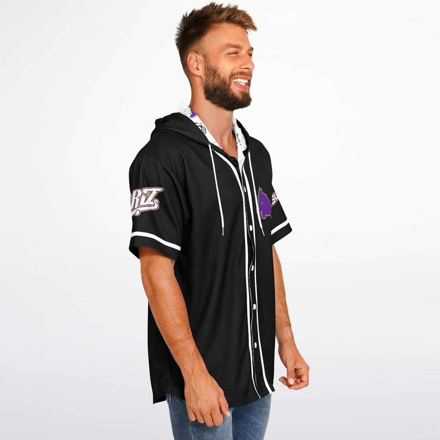 Wooli Black Purple Woolly Rave Hooded Baseball Jersey