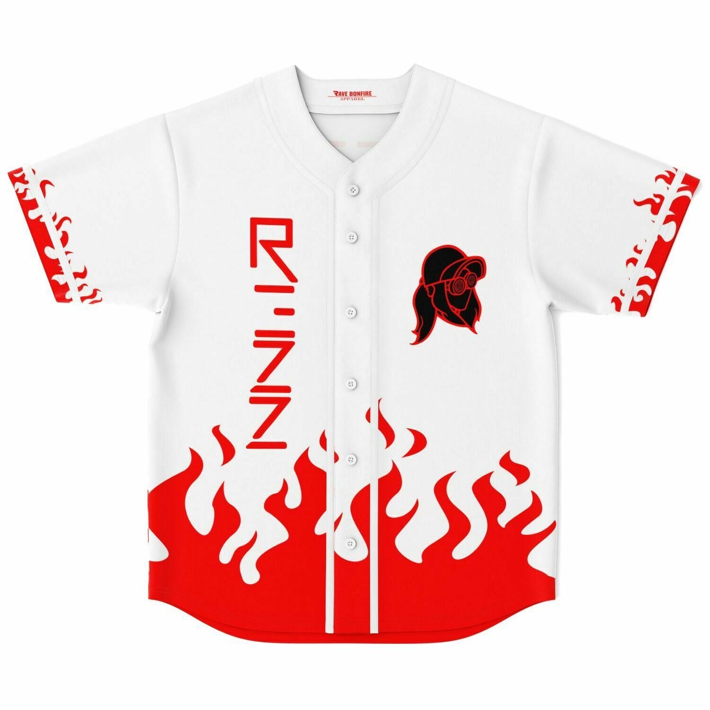 REZZ White Red Flame Rave Baseball Jersey