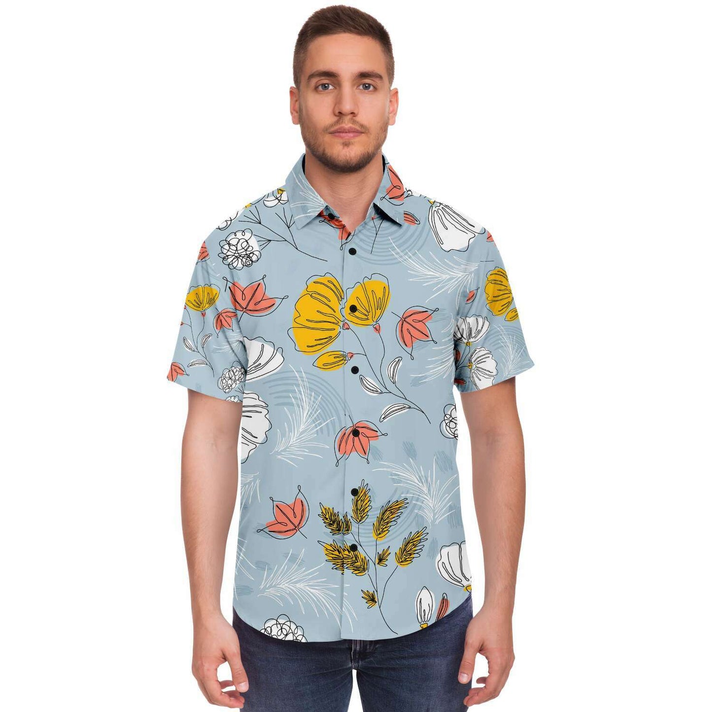 Organic Flat abstract floral short sleeve button down shirt