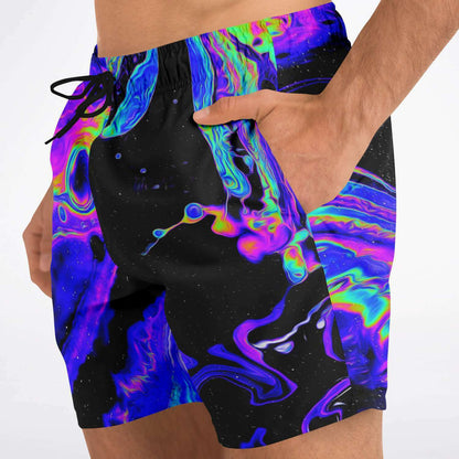 Black Marbled Oil Rave Swim Trunks
