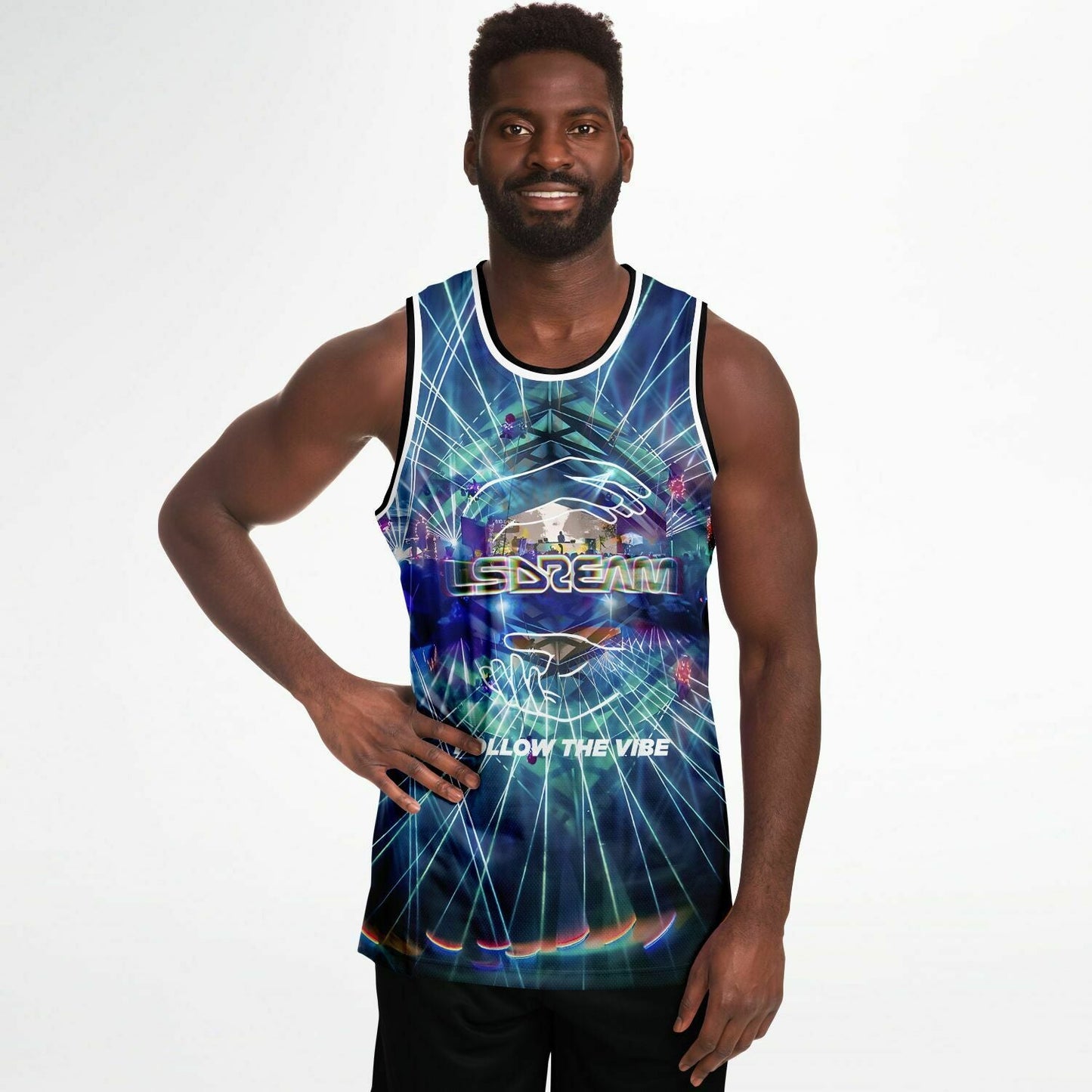LSDREAM Blue Laser Light Rave Basketball Jersey