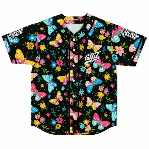 GRiZ Black Colorful Butterflies Rave Baseball Jersey