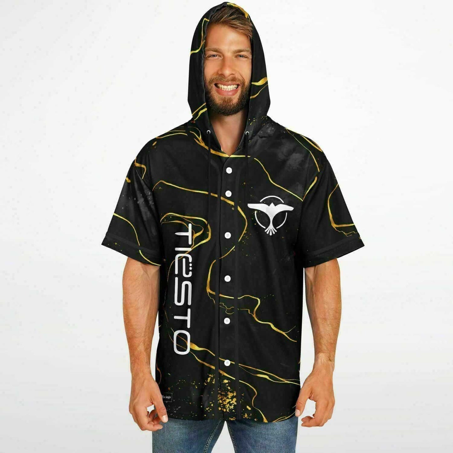 Tiesto Black Marble Rave Hooded Baseball Jersey