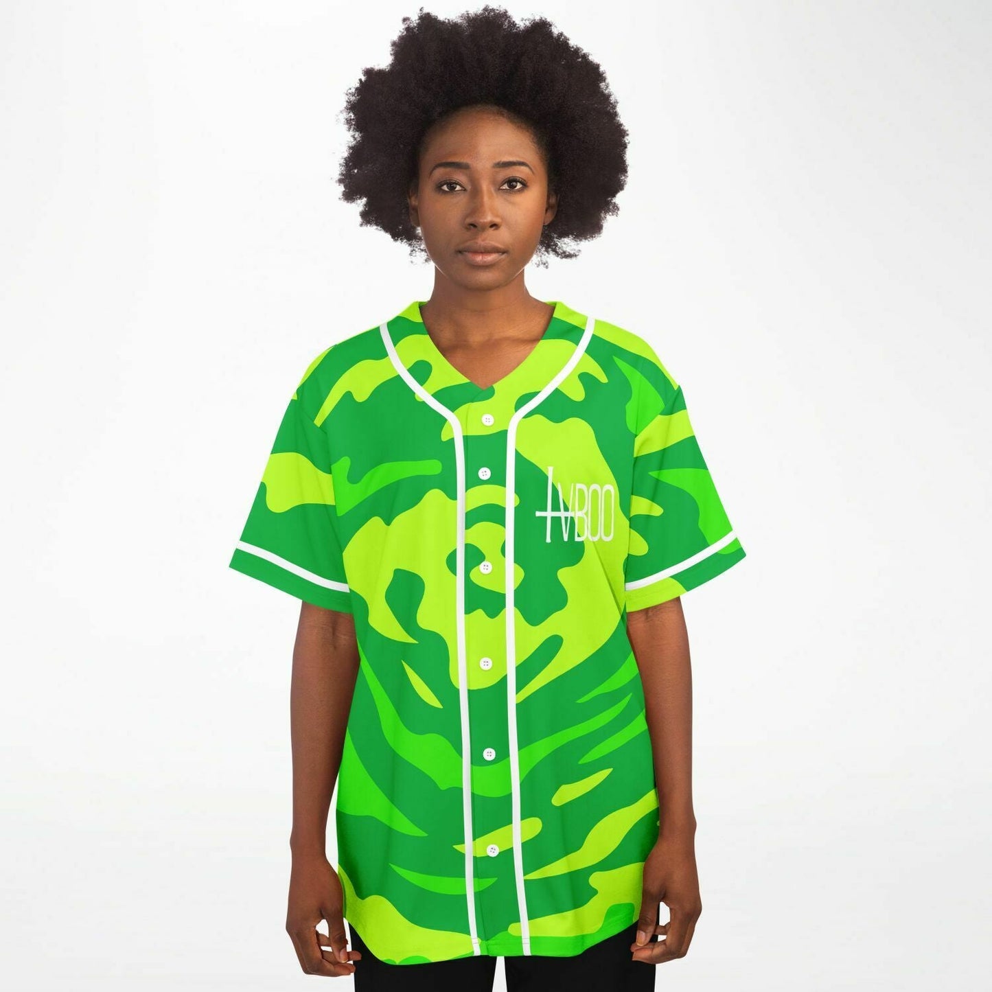 TVBOO Bright Green Swirling Camo Rave Baseball Jersey