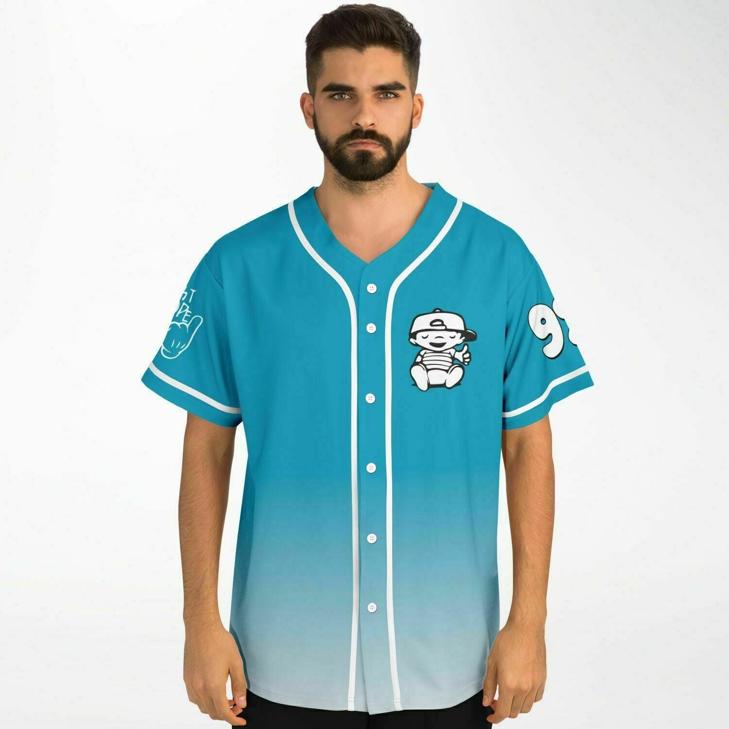 Mac Miller Teal Chest Cartoon Rave Baseball Jersey