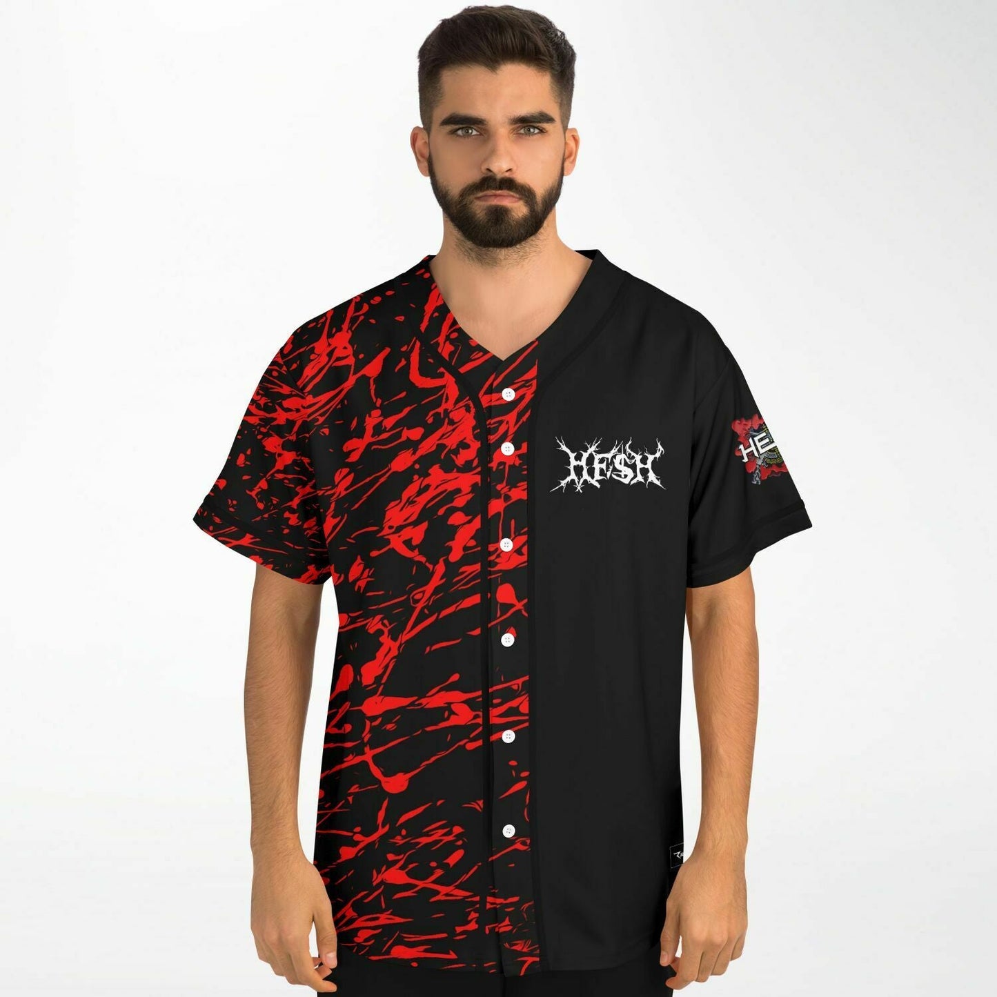 HESH Black Red Paint Rave Baseball Jersey
