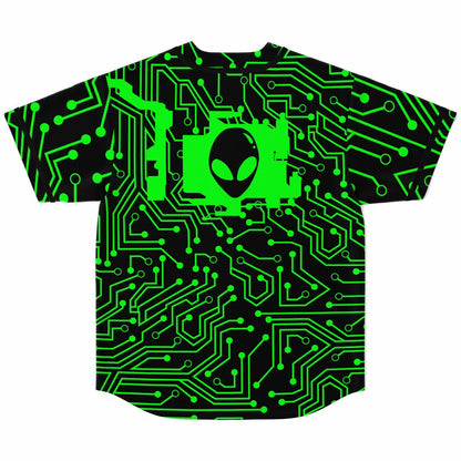 Neon Green Circuit Board Rave Baseball Jersey