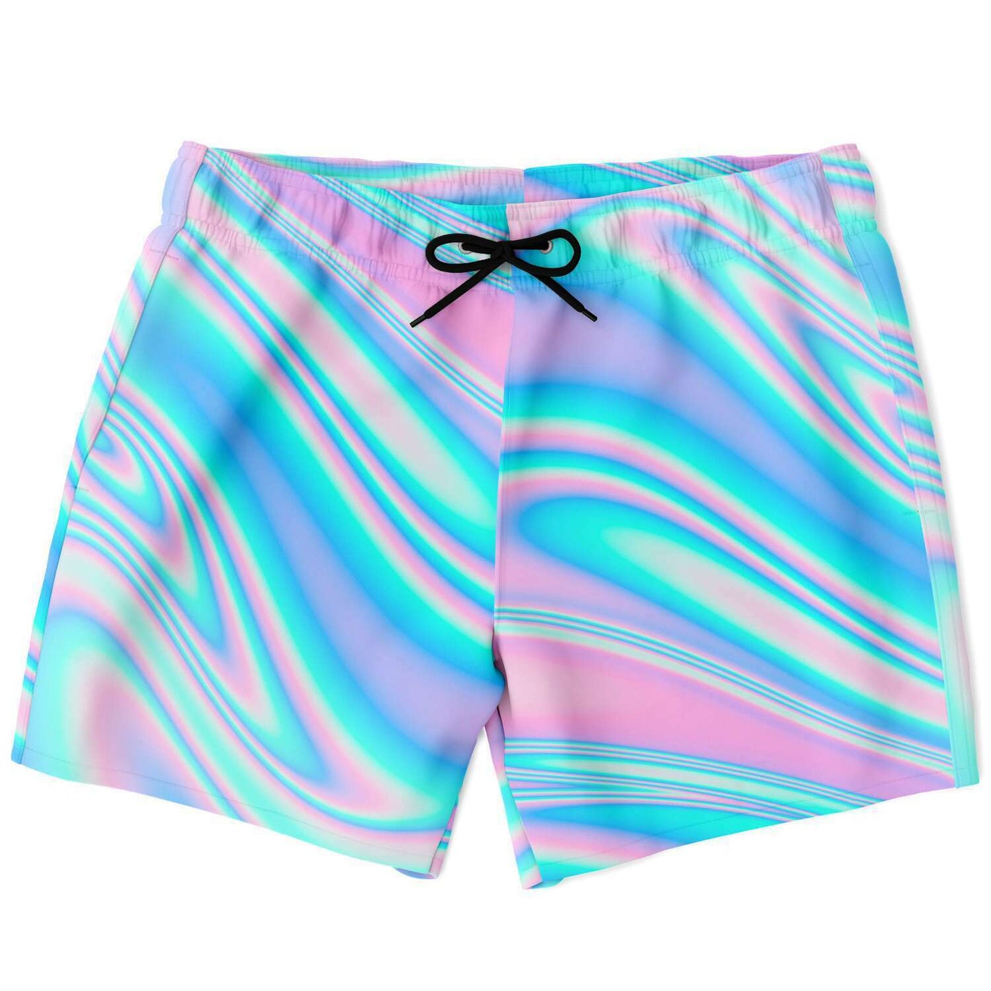 Pastel Pink Holographic Swirl Rave Swim Trunks