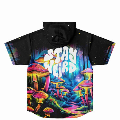 Black Psychedelic Glowing Rave Hooded Baseball Jersey