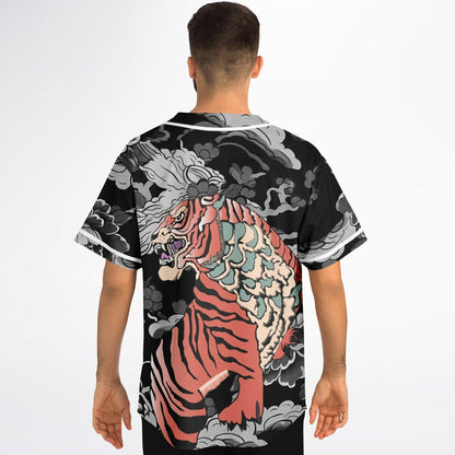 Black Grayscale Japanese Peonies Rave Baseball Jersey