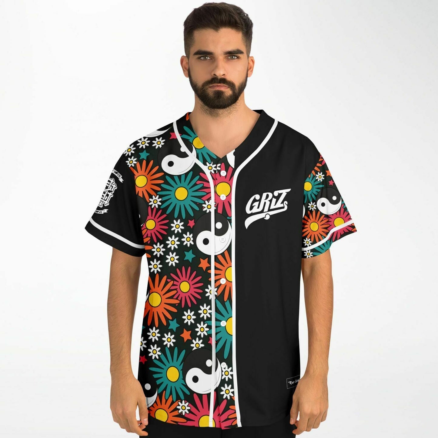 GRiZ Black Retro Daisies Rave Baseball Jersey
