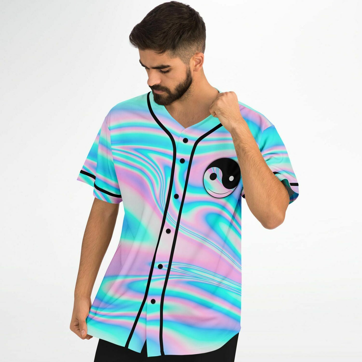 Pastel Holographic Iridescent Liquid Rave Baseball Jersey