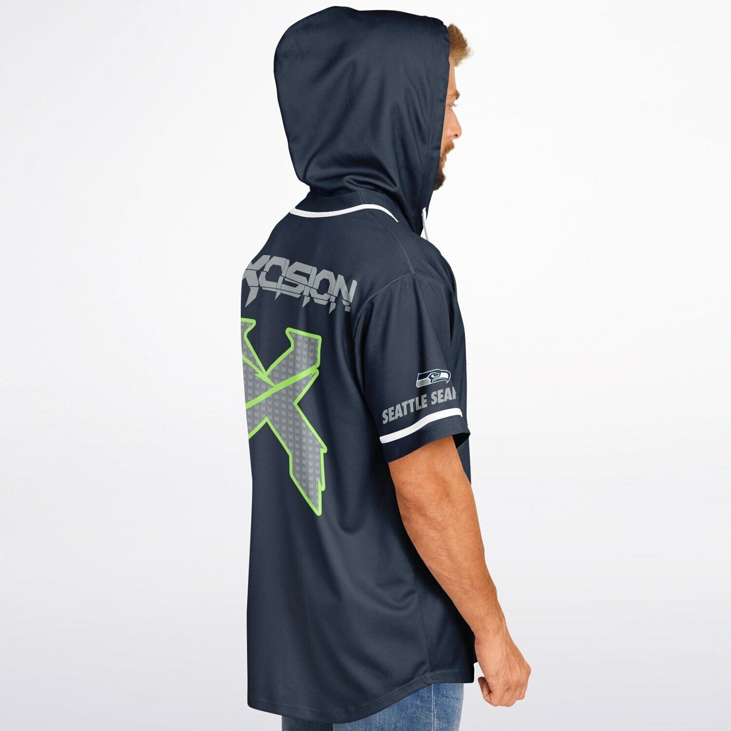 Excision Navy Blue Green Rave Hooded Baseball Jersey