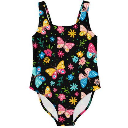 Black Butterflies Flowers Rave Swimsuit