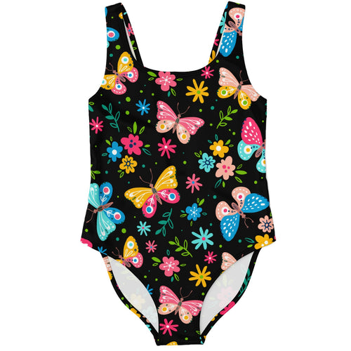 Black Butterflies Flowers Rave Swimsuit