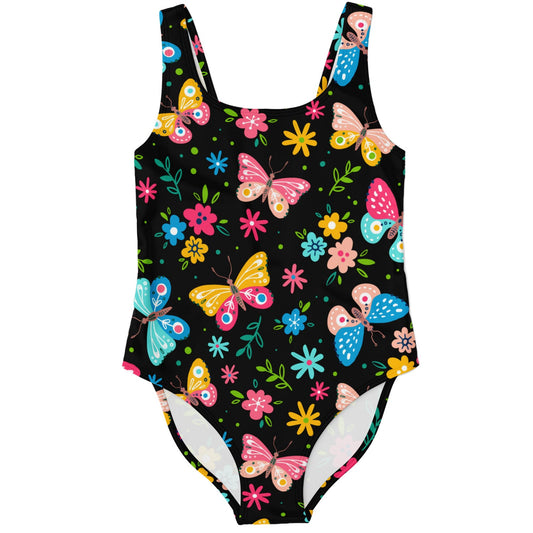 Black Butterflies Flowers Rave Swimsuit