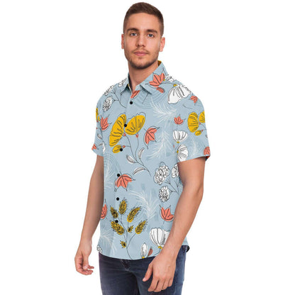 Organic Flat abstract floral short sleeve button down shirt