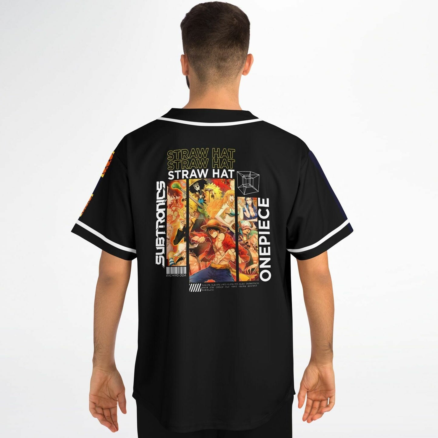 Subtronics Navy Blue Repeating Orange Rave Baseball Jersey