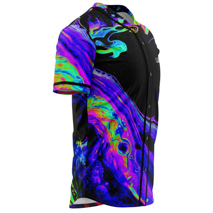 LSDREAM Black Iridescent Oil Rave Baseball Jersey