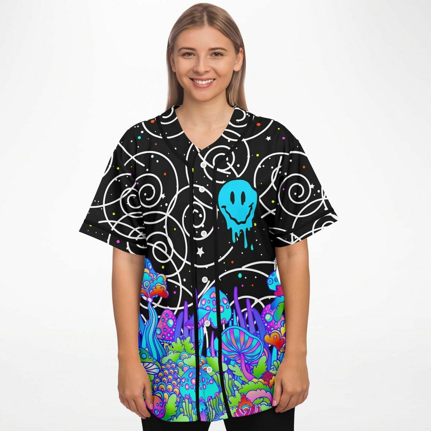Black Psychedelic Galaxy Rave Baseball Jersey