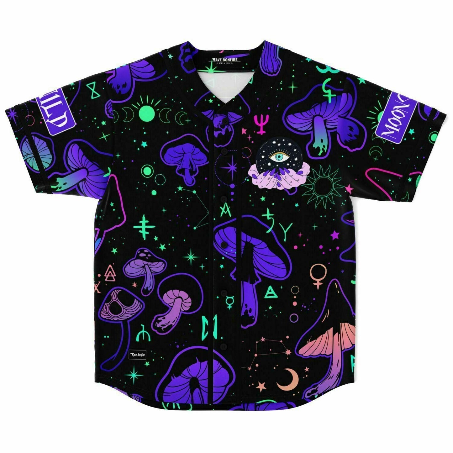 Black Psychedelic Mushrooms Rave Baseball Jersey