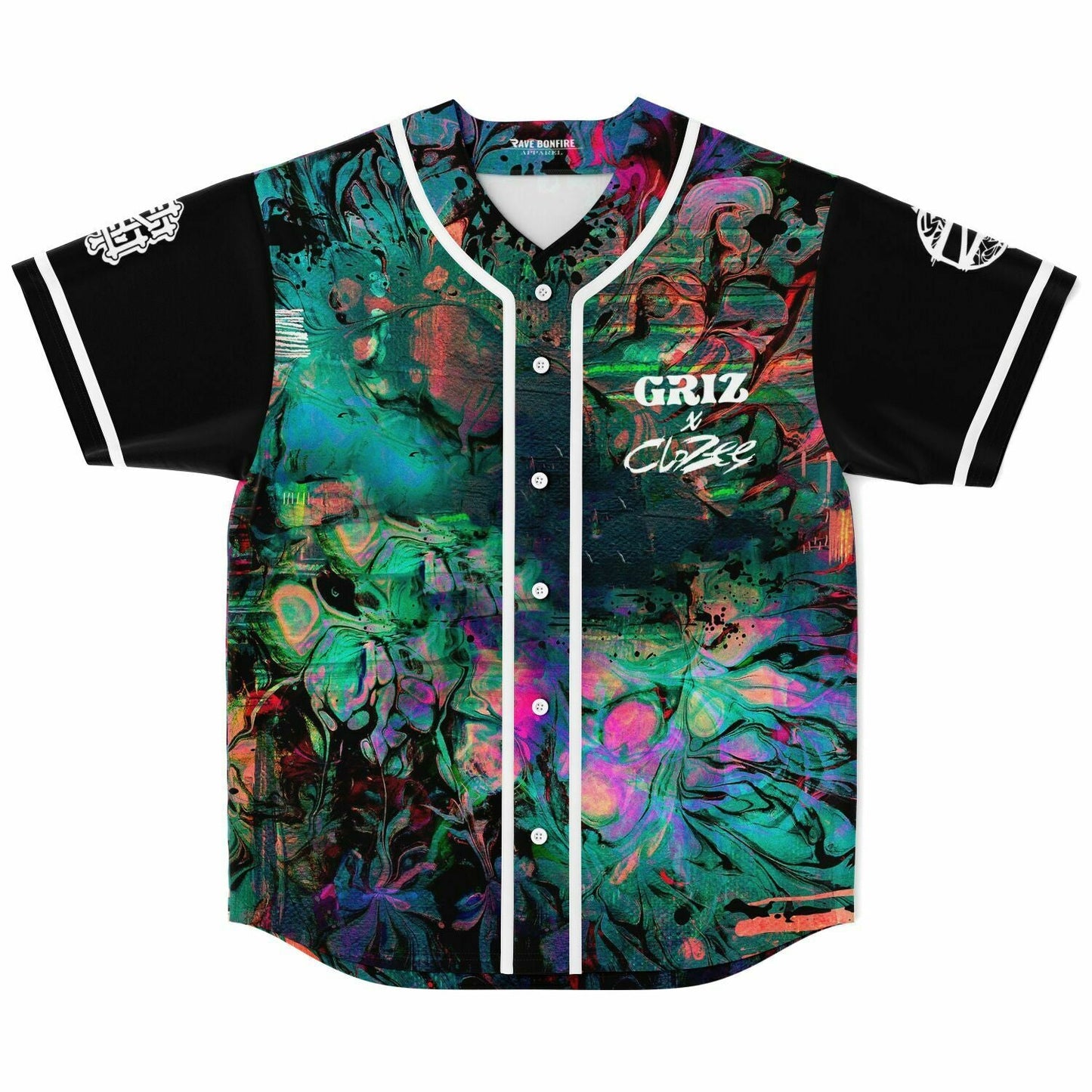 GRiZ x CloZee Black Sleeves Fluid Paint Rave Baseball Jersey