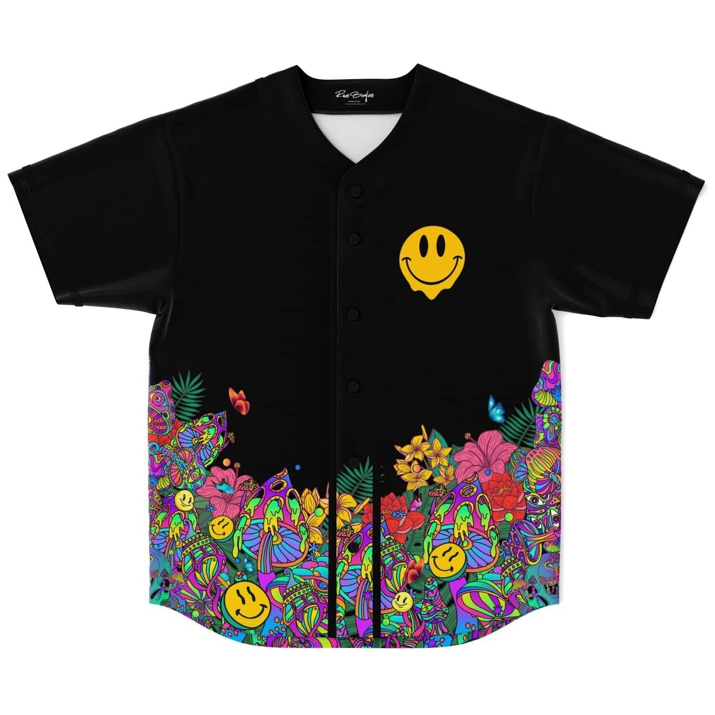 Black Trippy Floral Rave Baseball Jersey