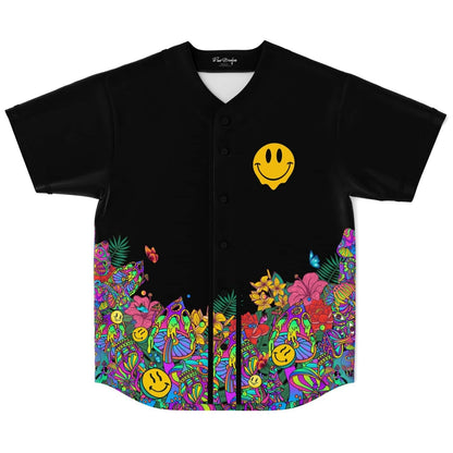 Black Trippy Floral Rave Baseball Jersey