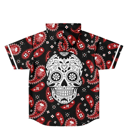 Black Bandana Paisley Rave Hooded Baseball Jersey